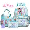 4Pcs/set Cartoon K-Pop Printed Large Capacity Backpack Handbag Pencil Case with 750Ml Water Bottler for Teenager Boy Girl Schoolbag Bookbag Mochila