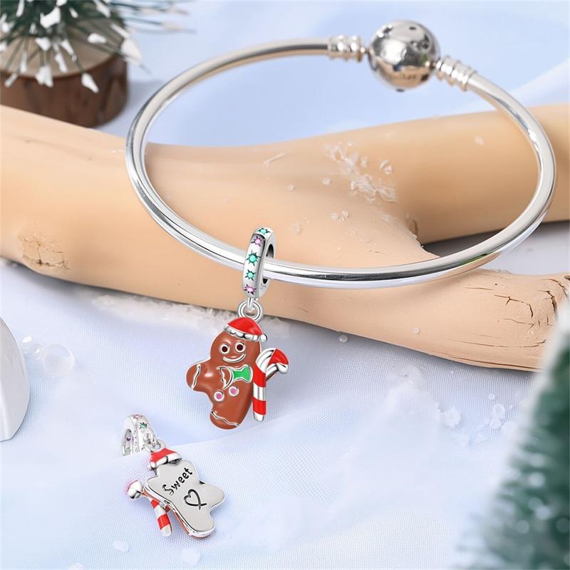Romantic Copper Christmas Heart Bell & Santa Stocking Charm Fit Original Bracelet Accessories Diy Xmas Holiday Gift
