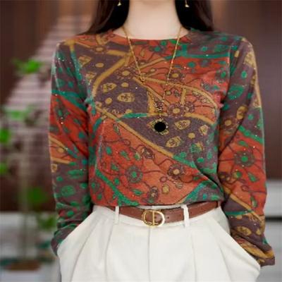 Nouveau T-shirt à manches longues Imprimé Tempérament Slim Chemise de base Mode Printemps et Automne Décontracté Tendance Ample Polyvalent Femmes