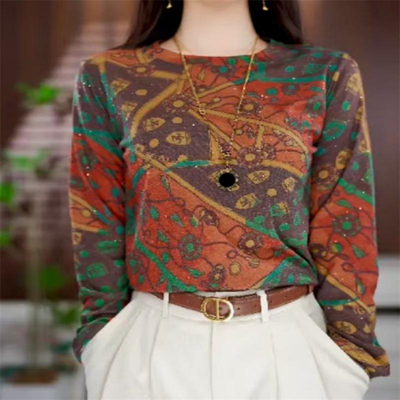 

Новая футболка с длинным рукавом с принтом, темпераментная, приталенная, базовая, модная, повседневная, свободная, универсальная, женская L оранжевый