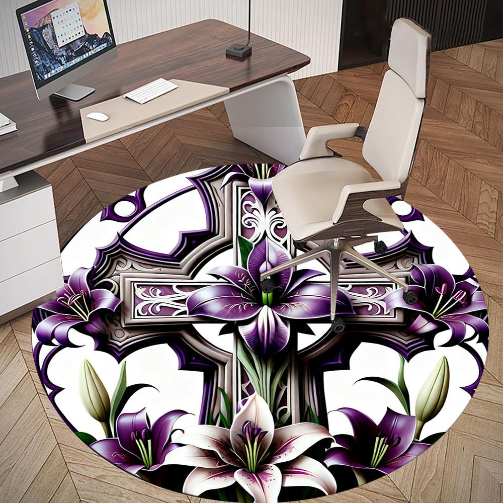 1PC cross lilies Office Round Area Rug, Under Office Chairs Bedroom Living Room Home Decor,Carpet for Office, -1110255
