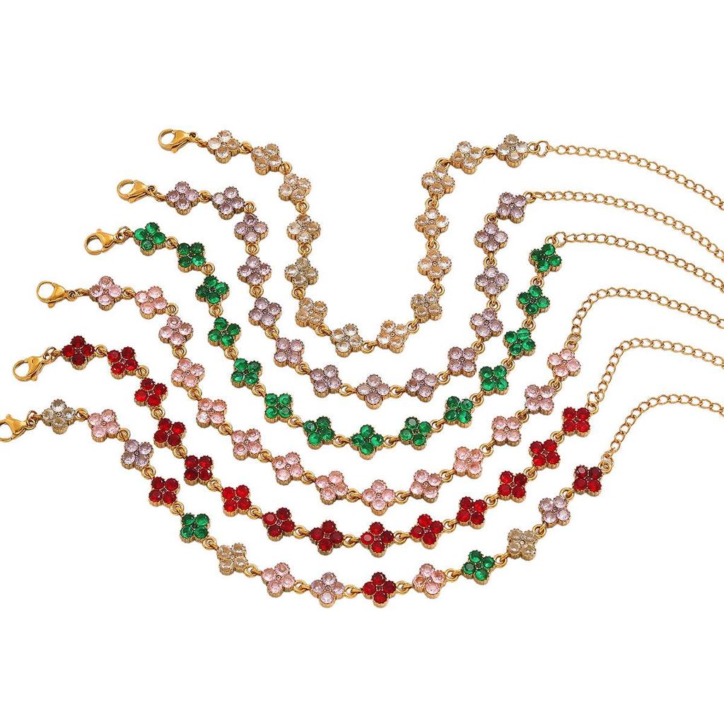 Europäisches Retro-Vierblättriges Kleeblatt-Armband: Exquisiter Damenschmuck mit bunten floralen Diamanten