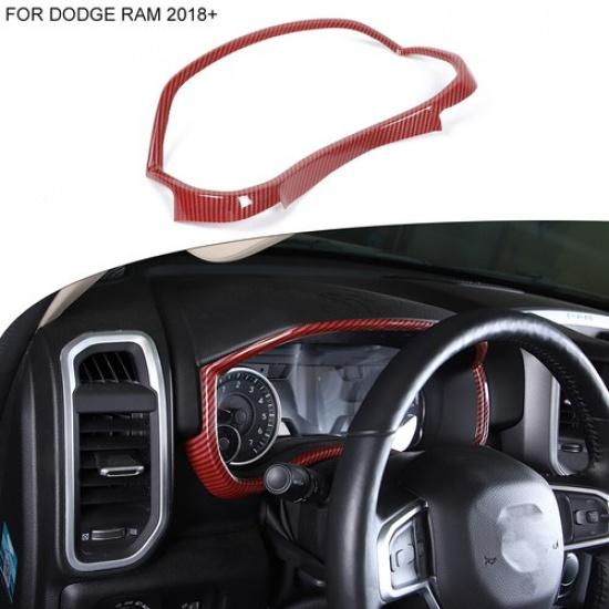 Interior Dashboard Meter Trim Cover Frame For Dodge Ram1500 18+ Red Carbon Fiber