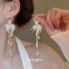 Silver Needle Diamond Flower Fringed Pearl Earrings French Temperament Stud Earrings
