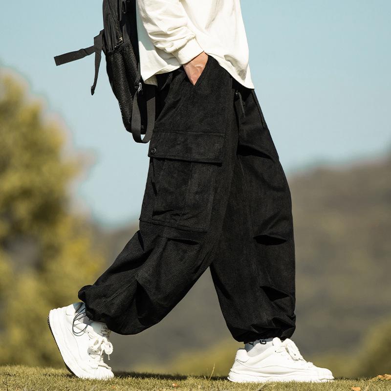 Japanese Cityboy Corduroy Wide-Leg Pants - Men's Plus Size, Thick, Casual, Autumn/Winter