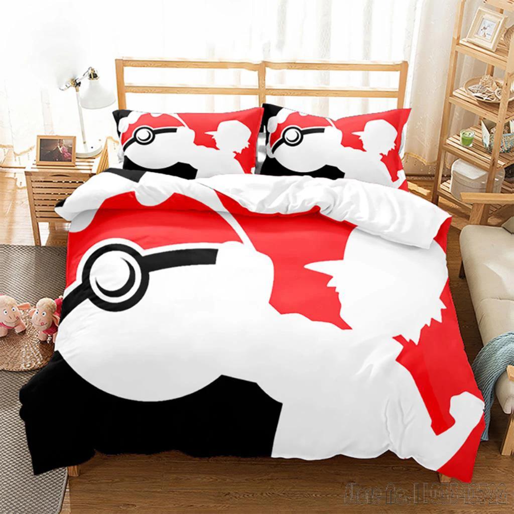 Anime Popular Pokemon Pillowcase Pikachu Bedding Set Baby Duvet Cover Sets Bedclothes Twin Single King Kids Adult Gift