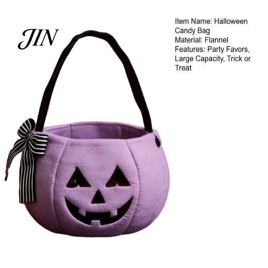 Embroidered Candy Holder Halloween Pumpkin Bag for Kids, Trick or Treat Tote Large with Handle, Reusable Snack Bucket Party Favors Festive Decoration