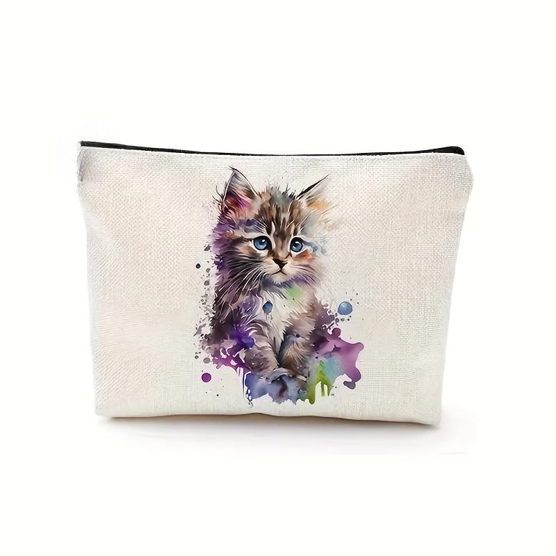 Cat-Themed Makeup Bag Cosmetic Pouch With Zipper, Cute Cat Pattern, Travel Toiletry Organizer, Gift For Cat Lovers