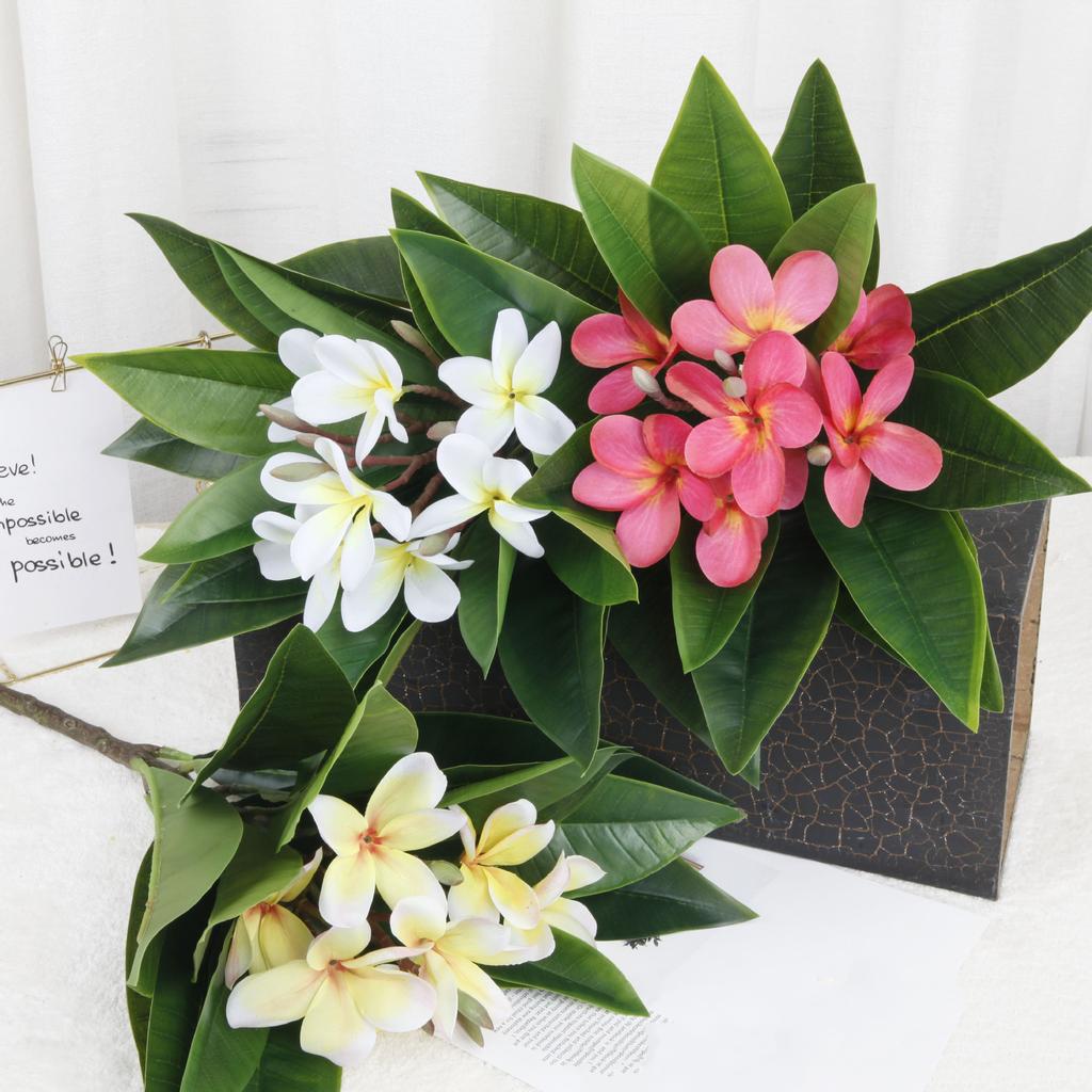 Artificial Frangipani Flower with Long Stems Lifelike Real Touch Artificial Plumeria Flower for Home Party Wedding Bouquet Decor