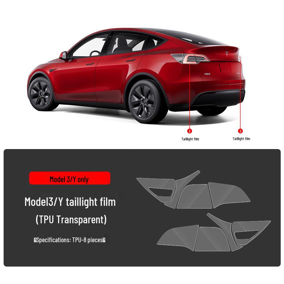 Tesla Model 3/Y TPU Anti-Mud Smoked Film: Headlight, Taillight, Center Pillar, Door Handle Protection.