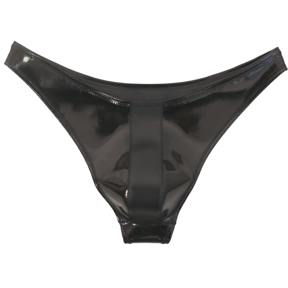 Sexy Men Double Sided Pu Hot Short Shiny U Convex Briefs Sexy Lingerie G-String Pvc Faux Latex Low Waist Bikini Gay Wear