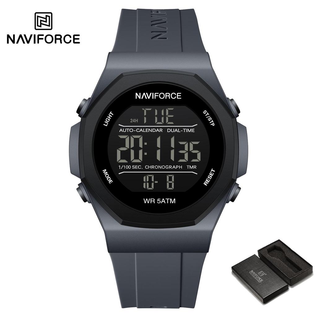 NAVIFORCE Digital Watch for Men Boy Waterproof Silicone Strap LCD Dial Luminous Countdown Boy Men's Sports Multifunctional Watch NF7117