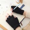 Black Gloves Autumn Winter Fashion Keep Warm Knitted Half-Finger Gloves Unisex