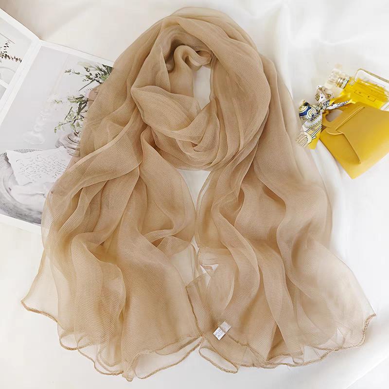 

BYSIFA|Весенний хаки 100% шелковый шарф шаль Элегантные длинные шарфы шали Весна Осень Брендовые аксессуары Головной платок Кейп 170*100 хаки