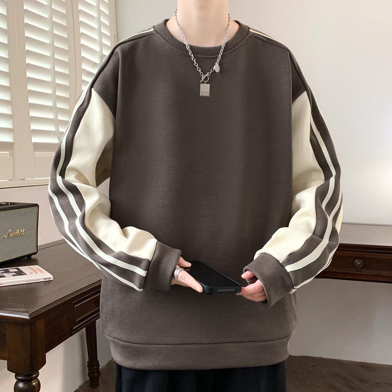 Herren Übergröße Color Block Hoodie - Frühling & Herbst Rundhals Langarm T-Shirt Innere Basisschicht mit bedruckter Oberbekleidung.