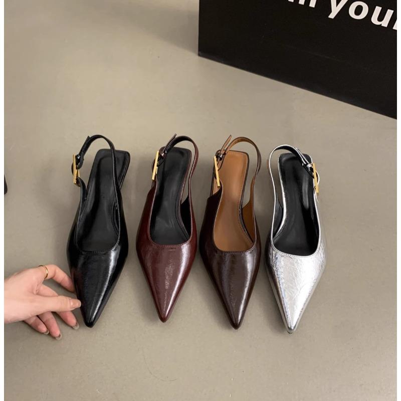 Fashion 2025 Black Summer New Women Sandal Fashion Pointed Toe Shallow Slip On Ladies Elegant Slingback Shoes Thin Med Heel Dress Mules