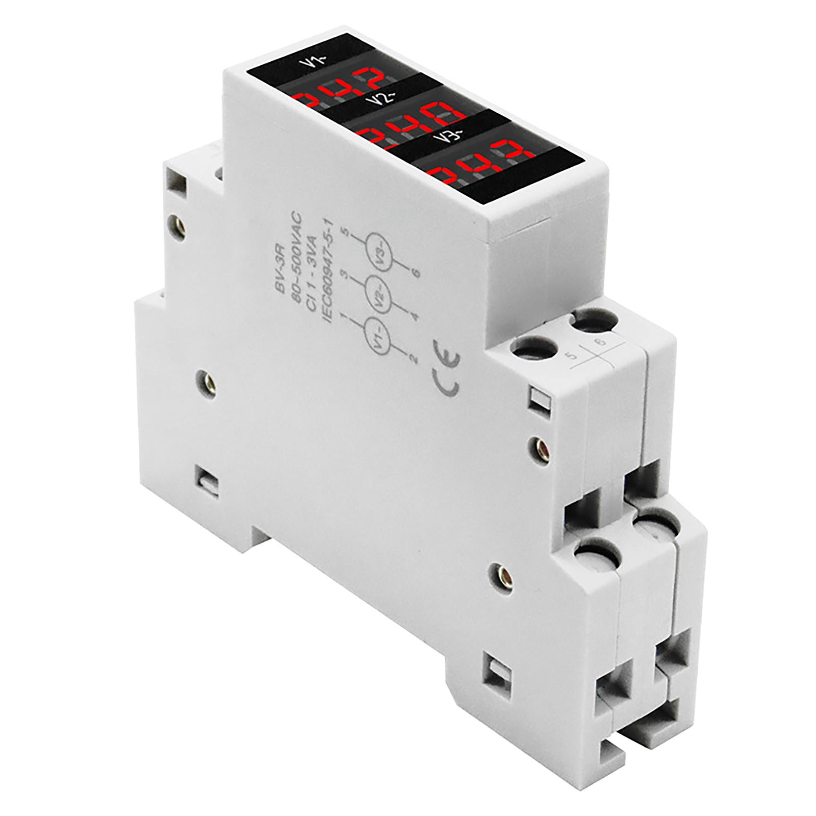

Guide Rail Three-phase Voltmeter AC Modular Instrument Indicator Digital Display Detector LED One Size білий