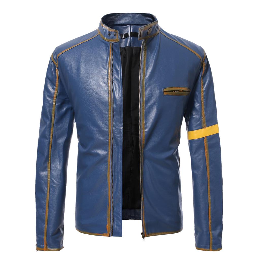 European & American Men's Stand Collar Punk Motorcycle Leather Jacket for Teens and Adults