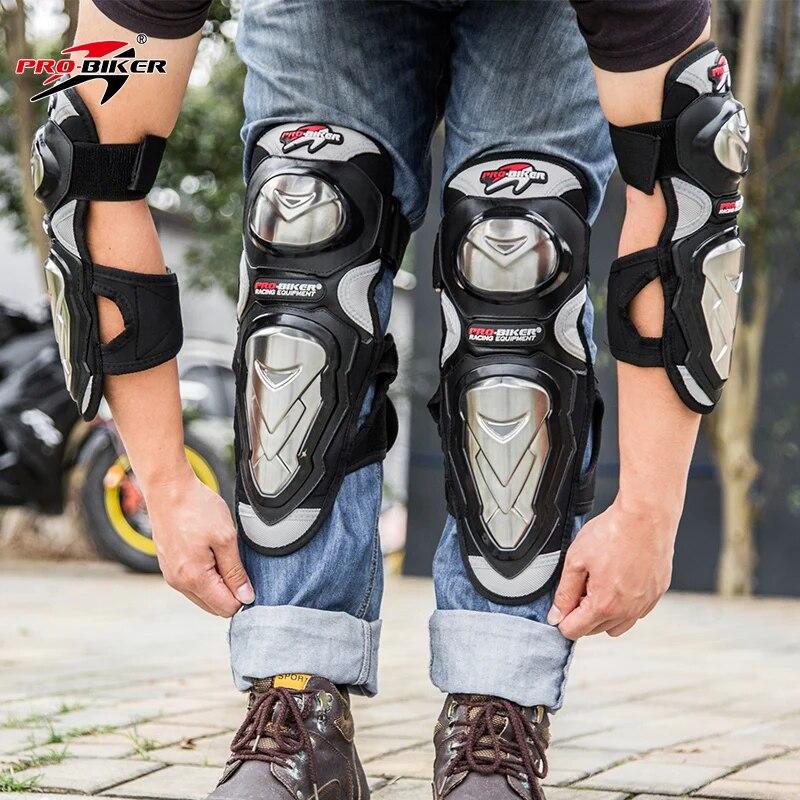 4Pcs PRO-BIKER P19 Stainless Steel Knee Elbow Guards Men Off Road Leg