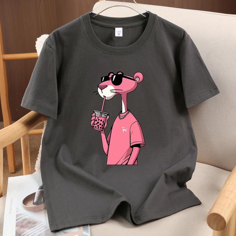Unisex Pink Leopard Print Short Sleeve Cotton Top