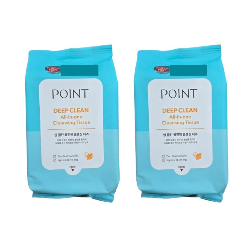 POINT Deep Clean All-in-One Cleansing Tissue 30 Sheets (137g) – Watery Oil Cleanser, Zero-Dust Complex, No-Rinse Makeup & Daily Cleansing Wipes