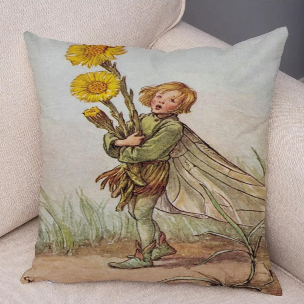 Lovely Color Cartoon Flower Girl Soft Cushion Set Fairy Tale World Elf Decoration Living Room Bedroom Sofa Home 45*45cm