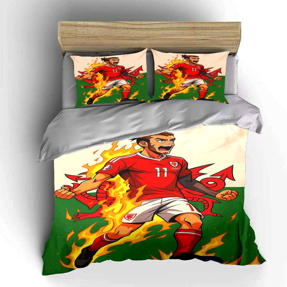 Soccer player, fire, dragon. Bedding sets Duvet cover sets Duvet covers Pillowcases(1 * Duvet Cover 2 * Pillowcases without duvet insert)