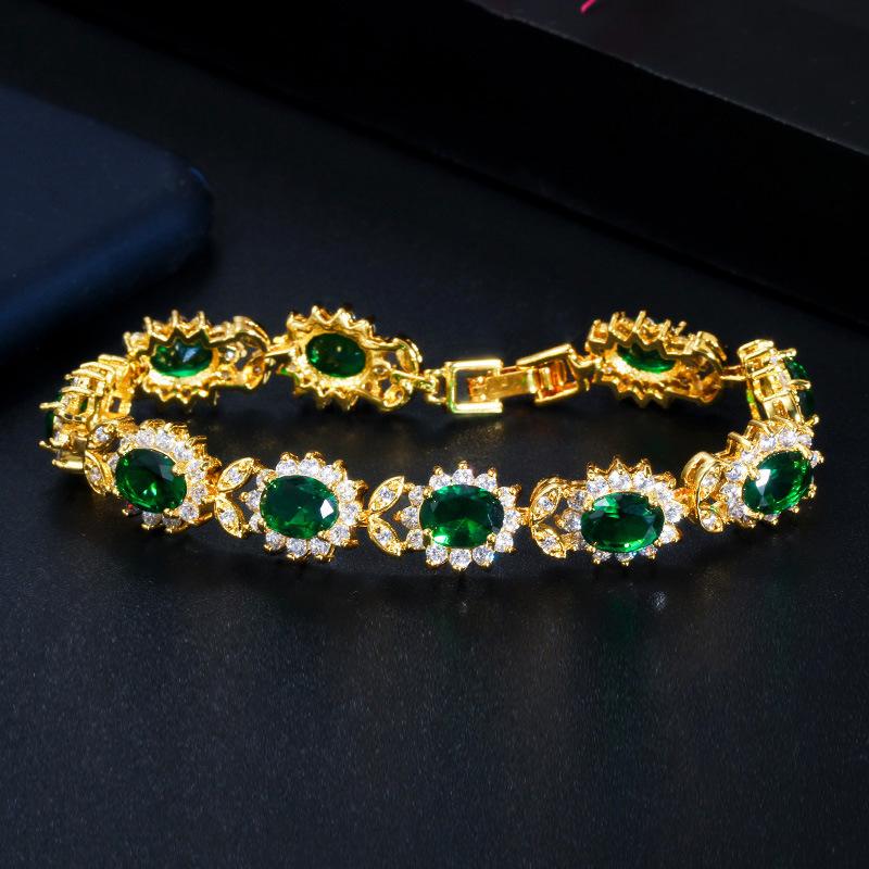 

S0165 Браслет-цветок с супер блестящим цирконом, бижутерия для рук, покрытие настоящим золотом зелёный