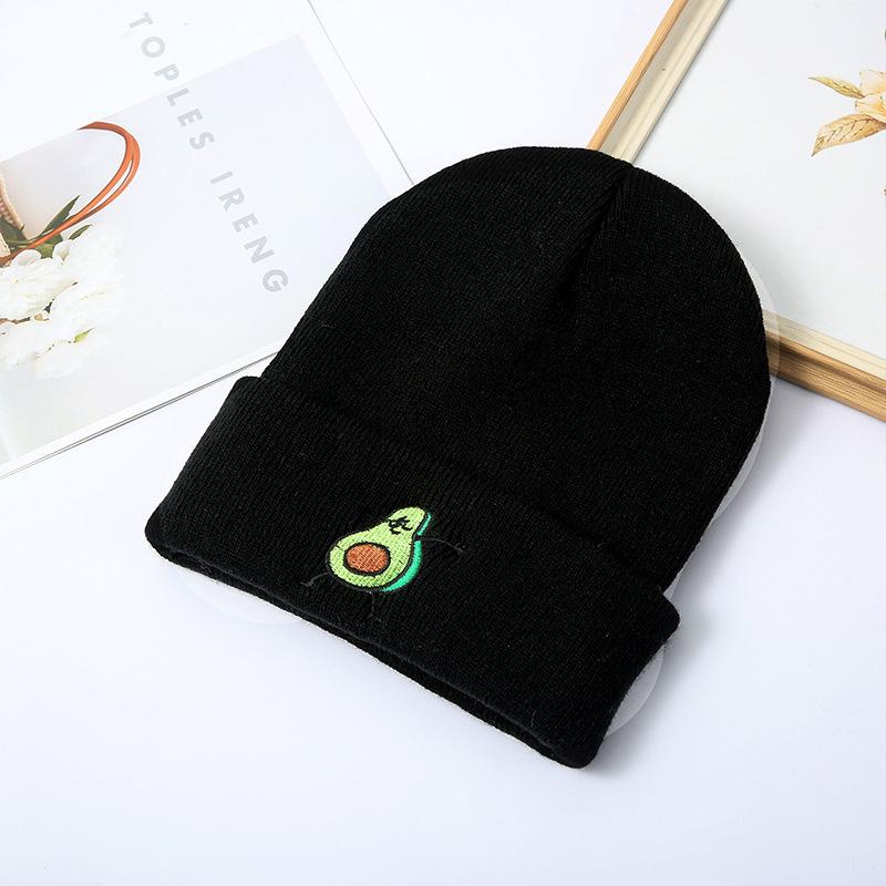 Funny Avocado Cartoon Printing New Hat Winter Women Keep Warm Hip Hop Men Knitted Hats Solid Color Simple Beanies For Women