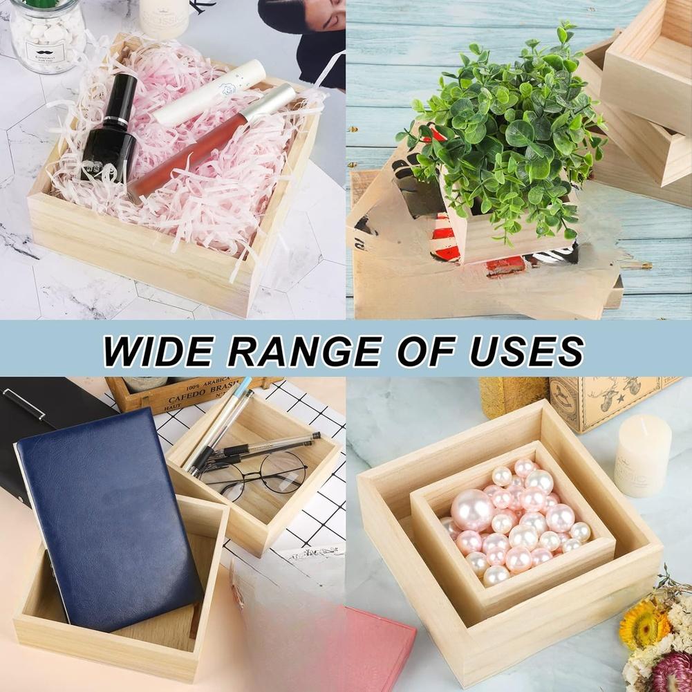 1/4Pcs Wooden Tray Set Square Succulent Organizer Home Decor Pearl Jewelry Pot Bonsai Plants Growing Pots Storage Box