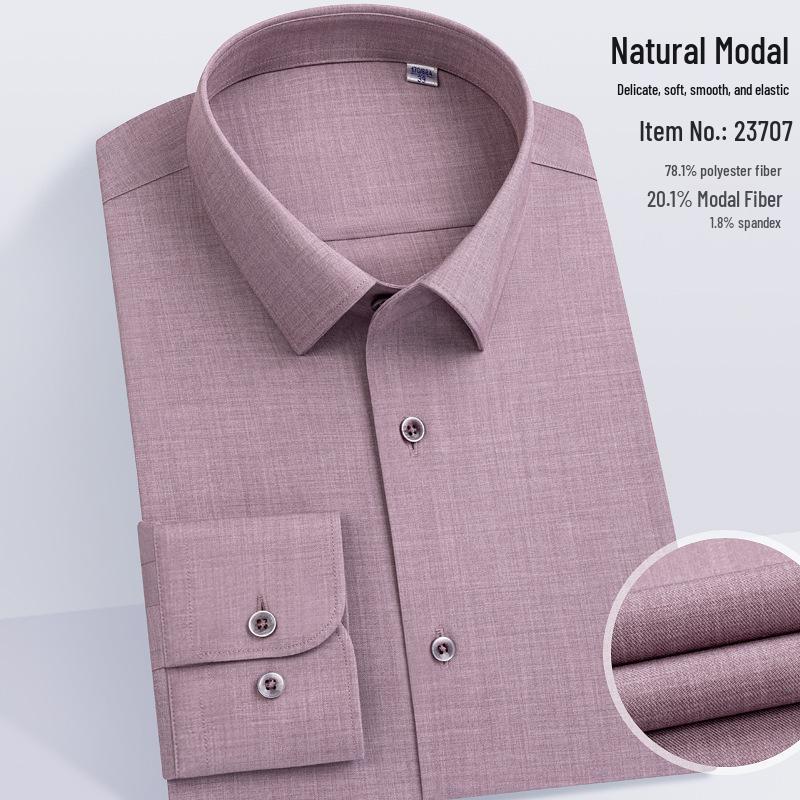 Men's Modal Stretch Long Sleeve Shirt - Non-Iron White, Spring & Autumn Style, Customizable LOGO, Professional Wear.