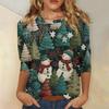 3/4 Sleeve Shirts For Women Print Christmas Tees Blouses Casual Plus Size Basic Tops Pullover