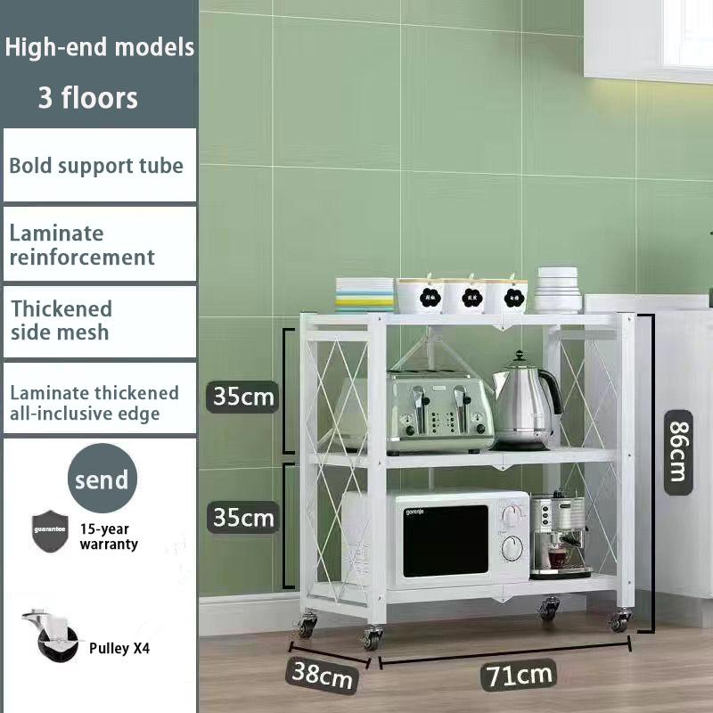 Kitchen Storage Rack Multi-layer Folding Storage Rack Portable Household Movable Wheeled Small Cart Bookshelf Oven Moving Shelve