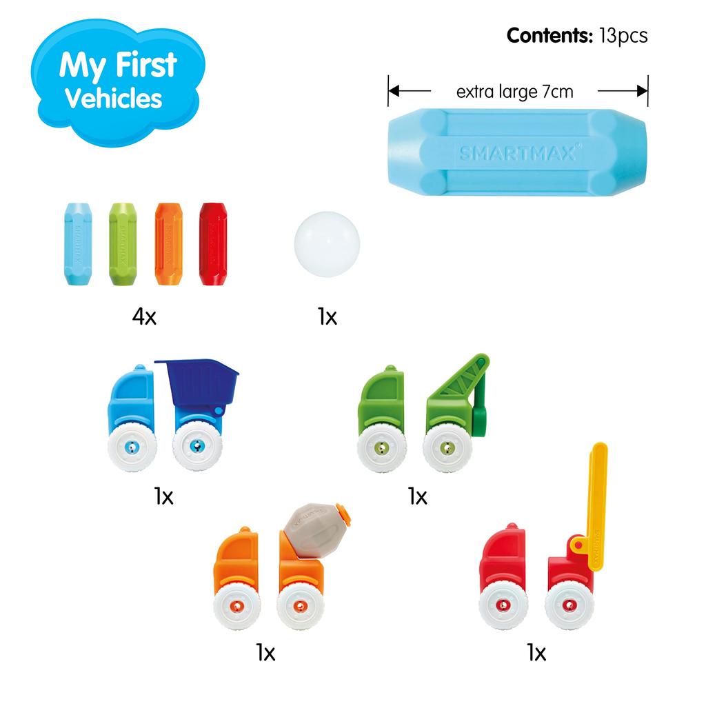 Smartmax First Magnetic Toy for 13 Authentic Toddlers, Vehicles, Pieces, SMX226,