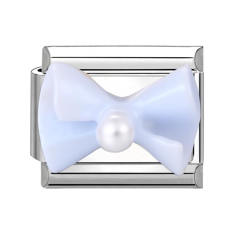 Sweet Cute Bow Knot Butterfly Pink Blue Heart Italian Charm Links Fit 9mm Stainless Steel Bracelet Women DIY Making Zircon Gift