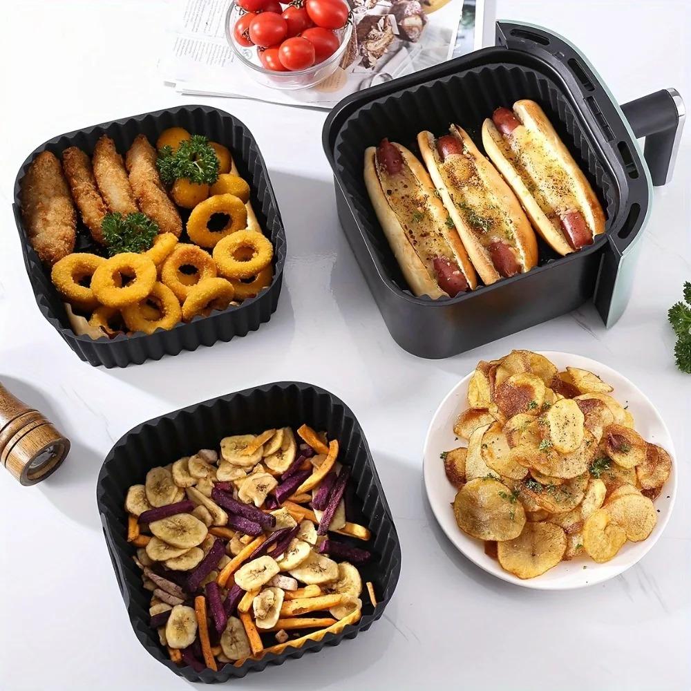 Reusable Air Fryer Silicone Liners Square Non Stick Basket Mat for 4-7QT Air Fryer Oven Microwave Baking Airfryer Accessories