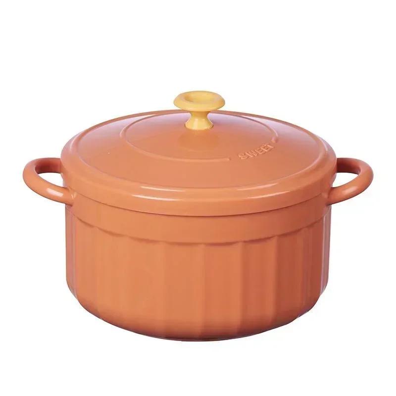 Lovely Solid Stainless Steel Double-handle Covered Instant Noodle Bowl Soup Bowl Insulated Home Lunch Box Versatile In Use