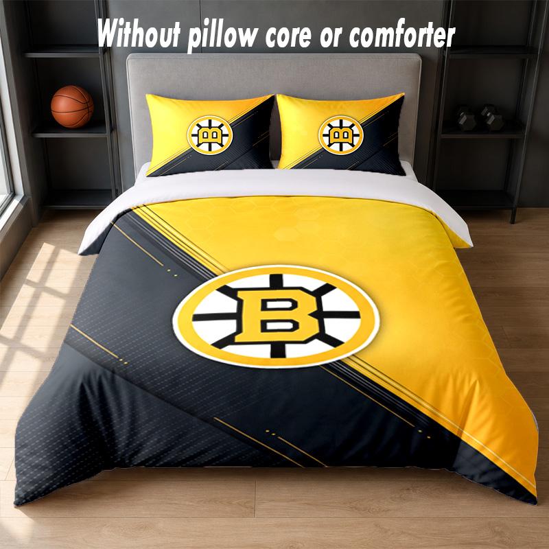 Set Biancheria da Letto Design Boston Bruins 1 Copripiumino + 2 Federe Morbido Traspirante Biancheria da Letto per la Casa