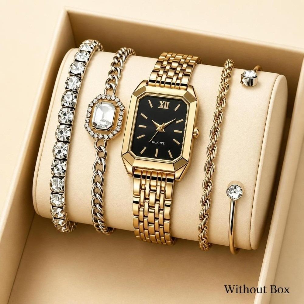 Quartz Movement Women Quartz Watch Stainless Steel Strap Ladies Watch Set Daily Wear