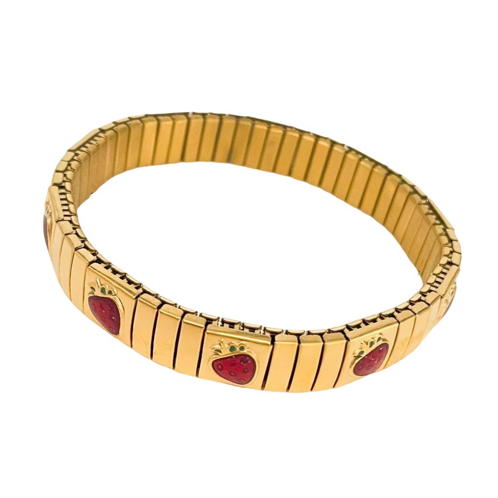 Trendy Cherrys Strawberry Fruit Design Adjustable Bracelet Italian Craftsmanship Comfortable Jewelry for Women Girls