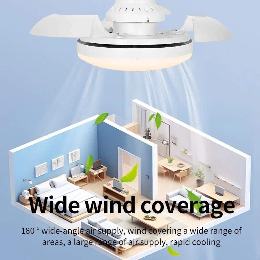 Multifunctional E27 Ceiling Fan Lamp Living Room Wind Speed Adjustable Smart Lighting Fixtures Invisible Fan Blade Fan Light