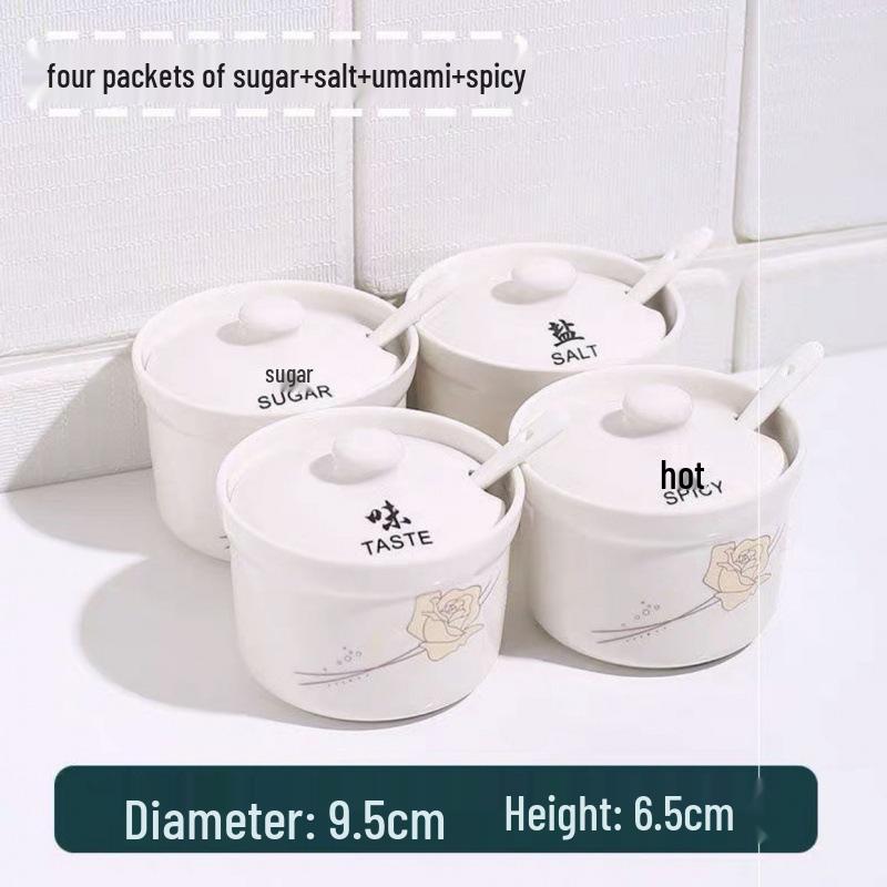 Ceramic Spice Jar Set with Lid & Spoon - Perfect for Salt, Sugar, Chili, or Oil