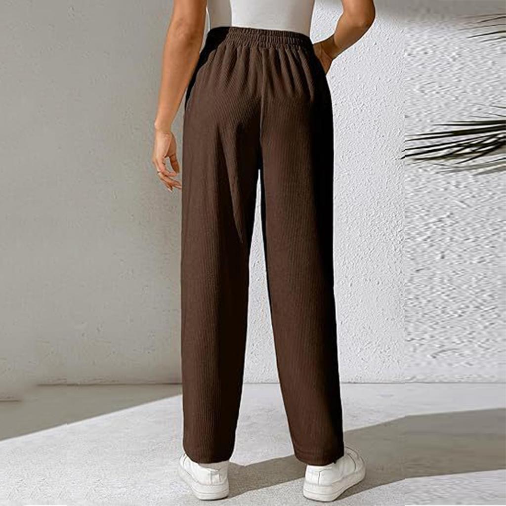 Women's Corduroy Pants Elastic High Waist Pleated Wide Leg Pants With Pockets
