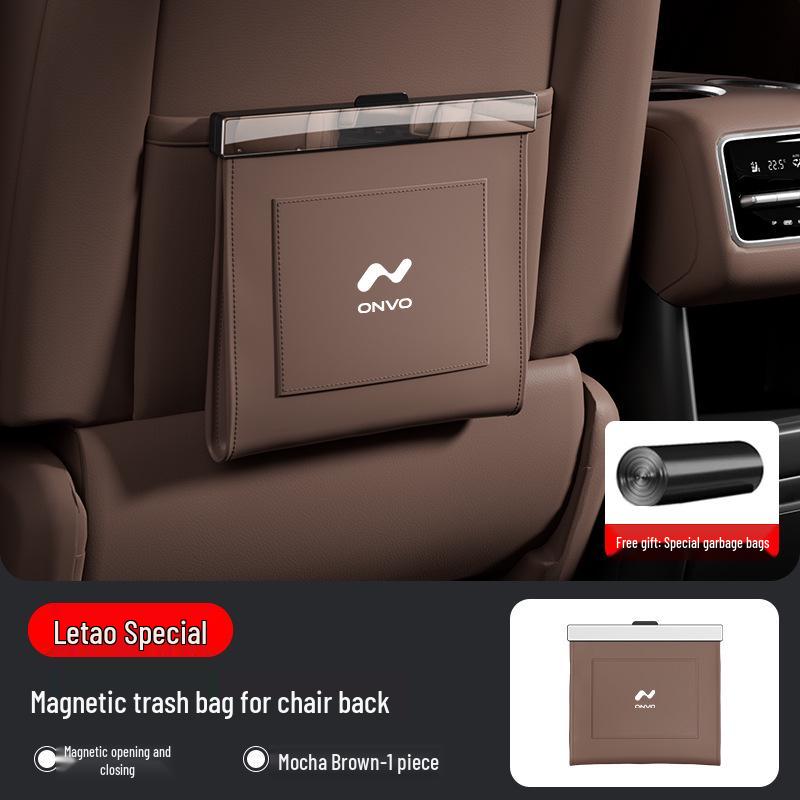 L6o/L90 Car Trash Bag - Magnetic, Waterproof Leather, Seat Back Hanging Storage Solution