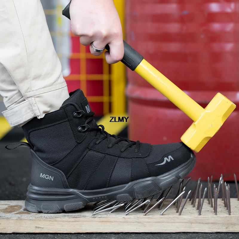 Högklackade herrskor med stålhätta, punkteringssäkra skyddande arbetssäkerhetsstövlar, herr dam lätta industriella arbetsskor plusstorlek