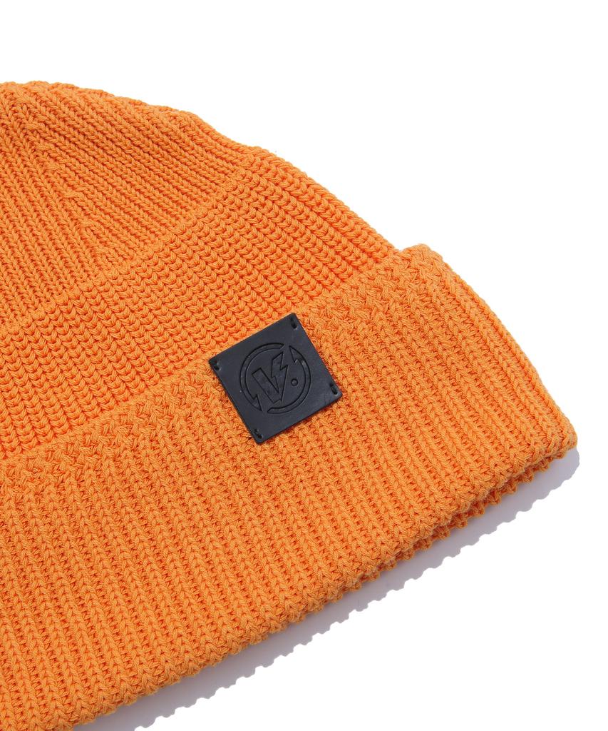 VERSE ONE Faux Leather Logo Patched Watch Cap Orange