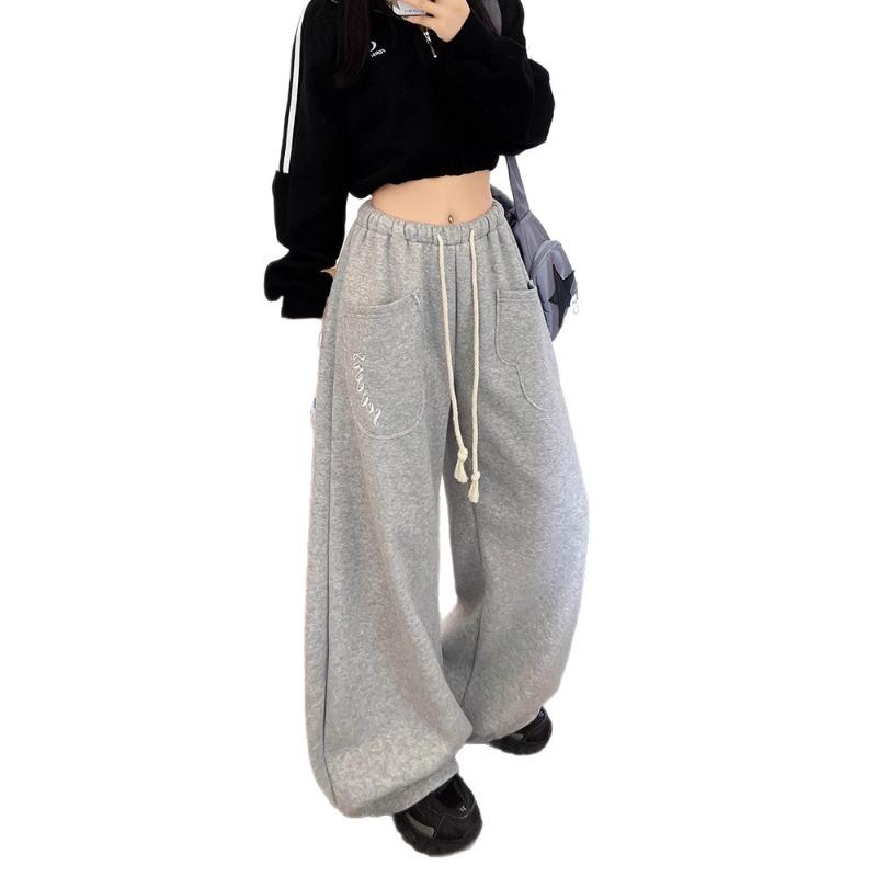 Sportliche Retro-graue Freizeithose Herbst Neu Gerade Locker und Dünn Jogginghose Buchstabe Faul Weite Hosen