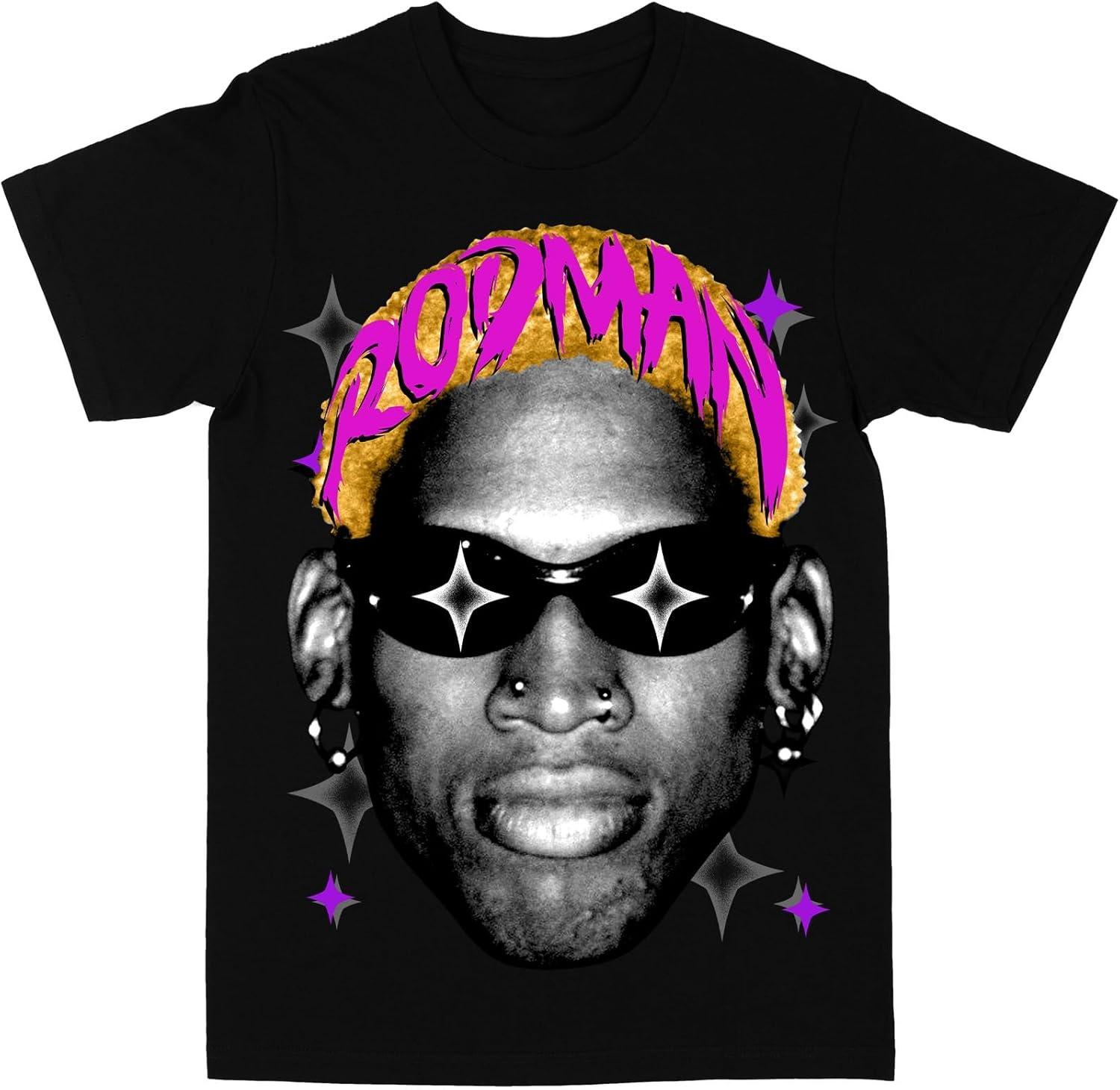 Черная футболка Philcos Dennis Rodman с розовым текстом и звездами S