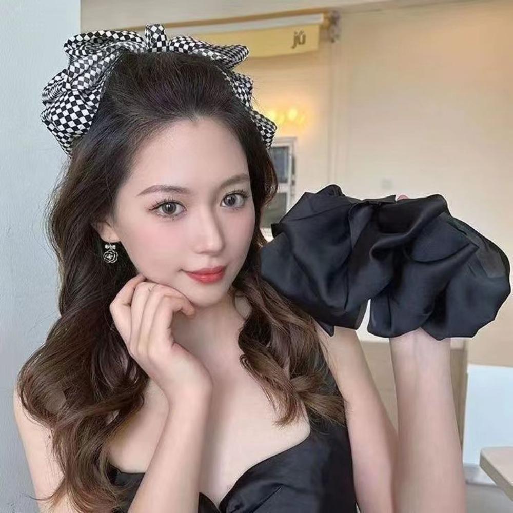 

Headwear Chessboard Korean Style Barrettes Chiffon Hair Clip Hair Accessories Big Bow Spring Clip