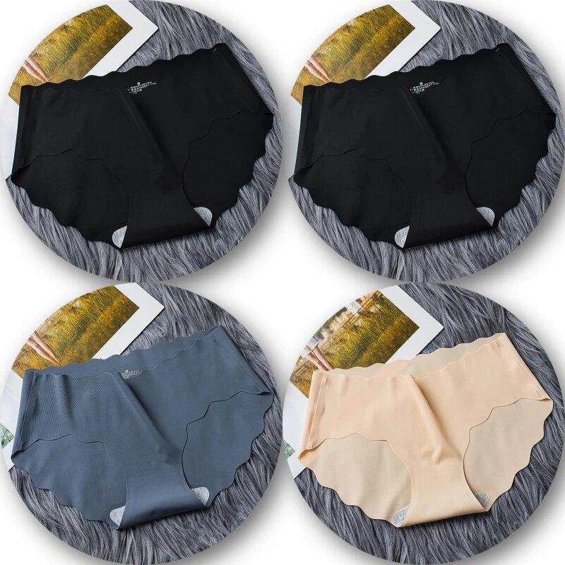 4Pcs/Set Seamless Underwear Silk Women's Panties 3XL Tangas Lady Ruffle Underpants 4 Pieces Girls Briefs Panty Sexy Lingerie 4PC